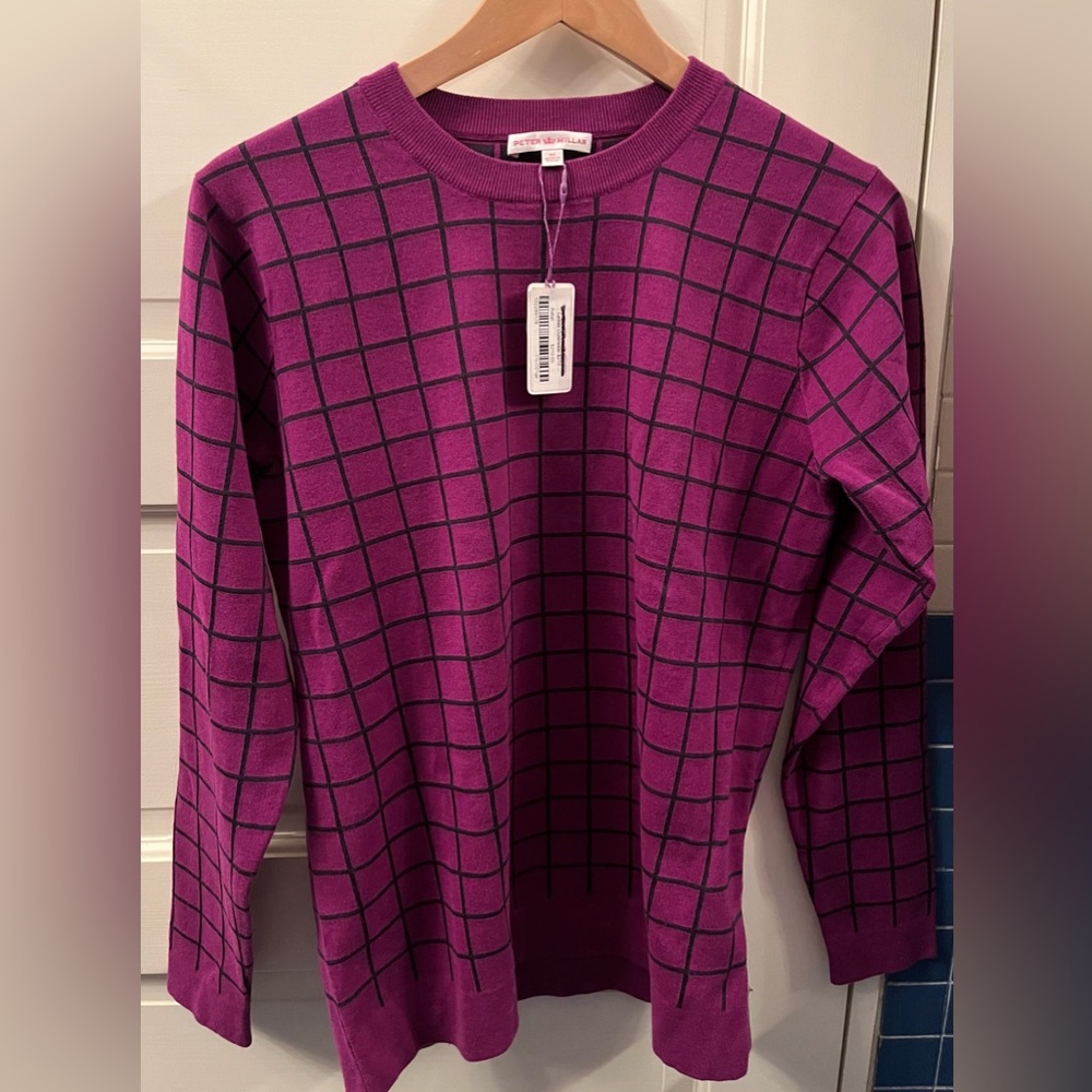 NWT Peter Millar Purple Navy Grid Pattern Sweater sz Medium M Magenta $210